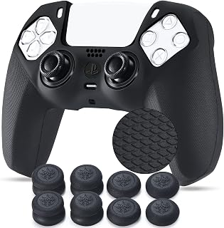 YoRHa Grip Texture Silicone Cover Skin Case for Sony PS5 Dualsense Controller x 1(Black) with Pro Thumb Grips x 8 Price In India