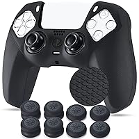 Vista 1 de YoRHa Grip Texture Silicone Cover Skin Case for PS5 Dualsense Controller x 1(Black) with Pro Thumb Grips x 8