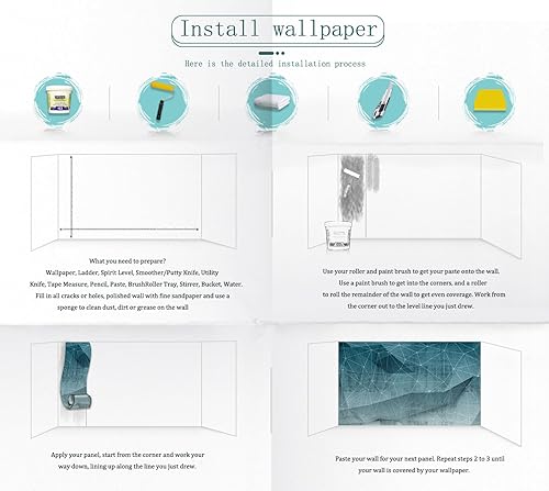 Miniatura 6 de Papel tapiz de pared 3D con diseño de triángulos geométricos azules para sala de estar y dormitorio (no se pega ni se pega)