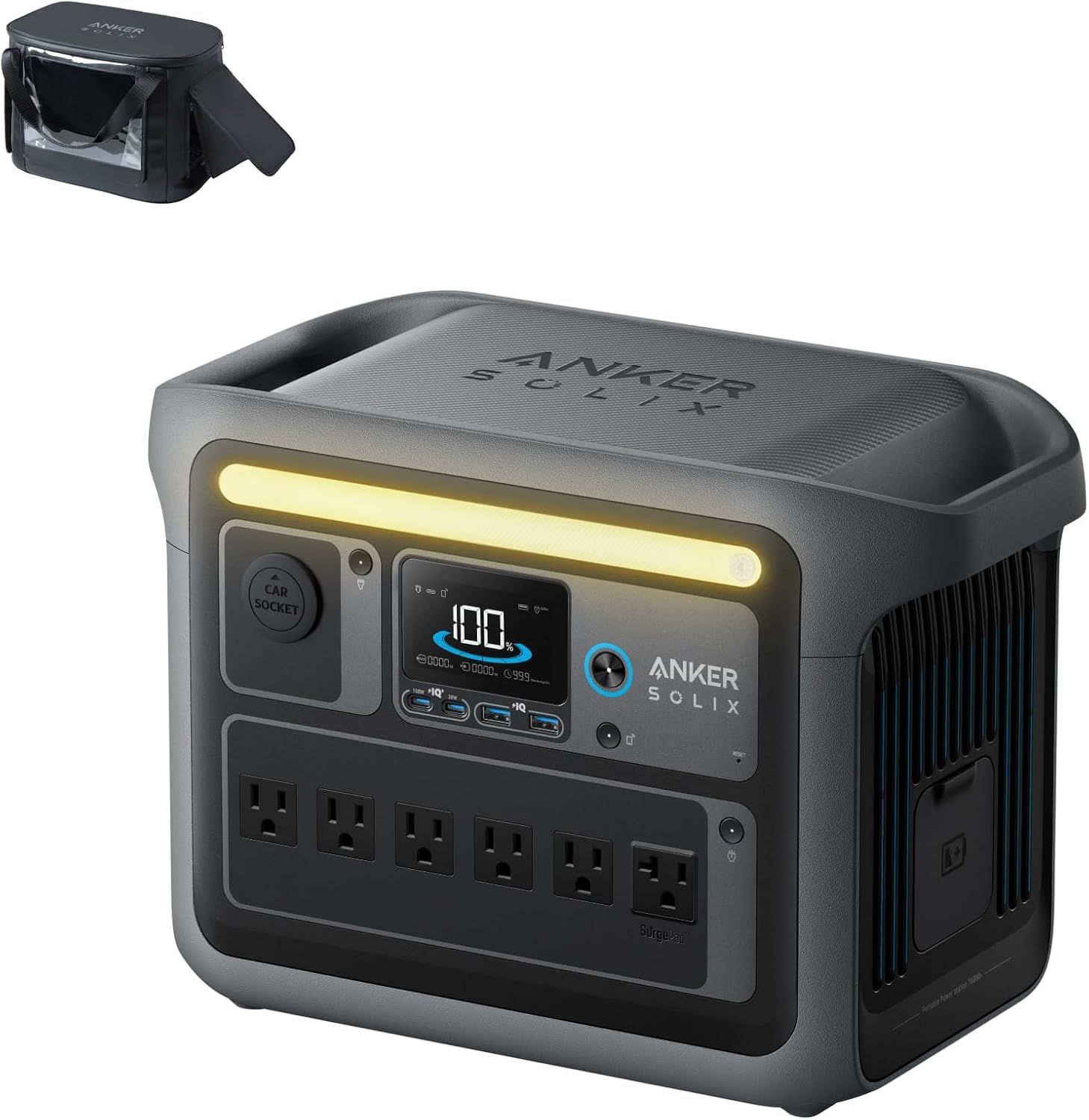Anker SOLIX C1000 Moveable Energy Station with Water-Resistant Bag, 1800W Photo voltaic Generator, 1056wh LFP (LiFePO4) Battery, 4 AC Shops, As much as 2400W for House, Energy Outages, and Out of doors Tenting