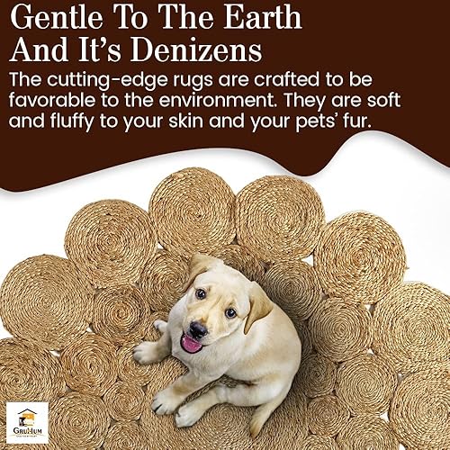 Miniatura 7 de GRUHUM Alfombra tejida a mano de yute redonda de 4 pies, de fibra natural, bohemia, suave, trenzada, rústica, vintage, beige, reversible, ecológica,