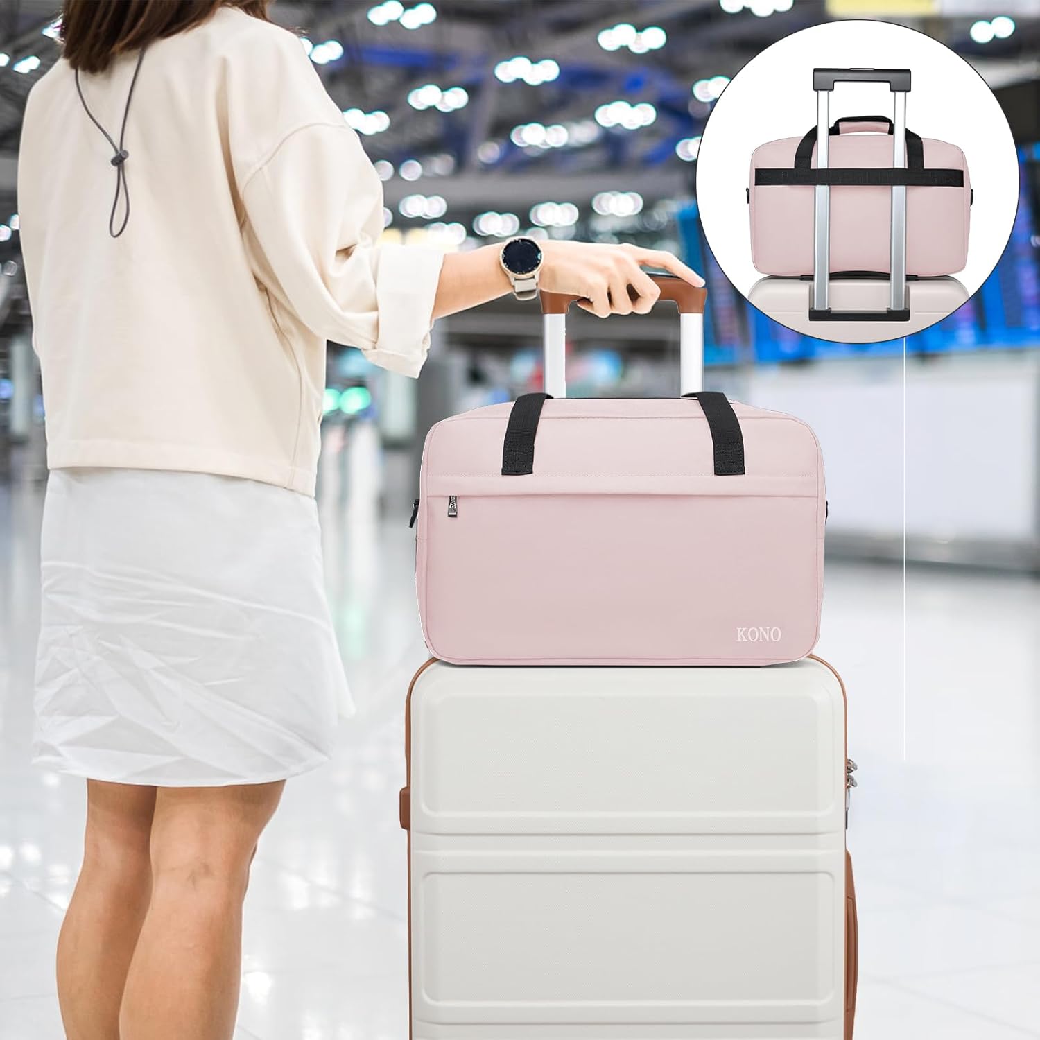 Kono Travel Duffel 20L Under Seat Carry-On Sports Tote Gym Weekender Overnight Bag - 15.75"x9.84"x7.87" Pink - Image 7