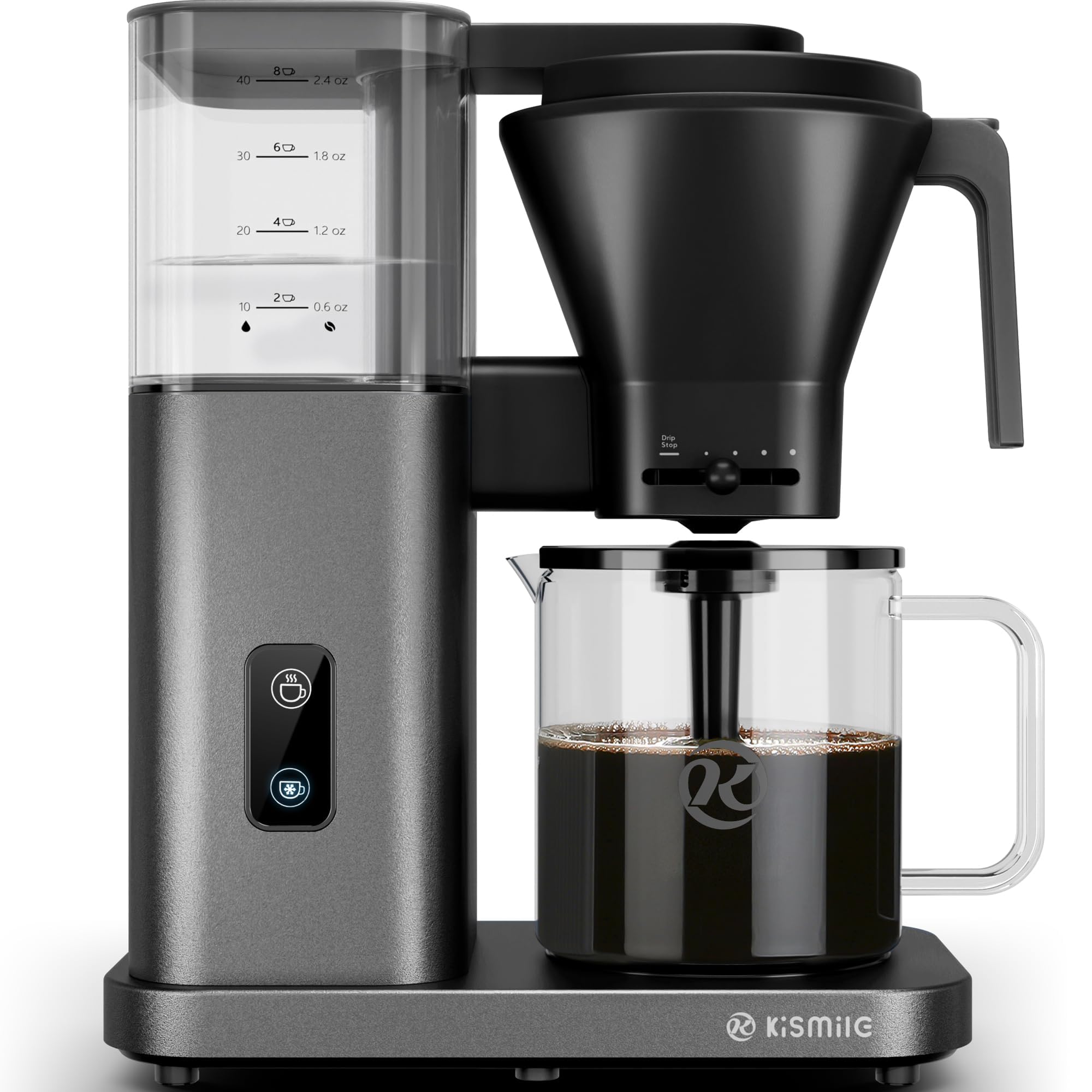 Kismile SCA-Certified 8 Cup Drip Coffee Maker, Pour Over Coffee Machine with 3s Instant Heat 197–205℉, Adjustable Flow Control, Removable Water Tank, Deep Cold Brew &amp; 40 Min Keep Warm (Grey)