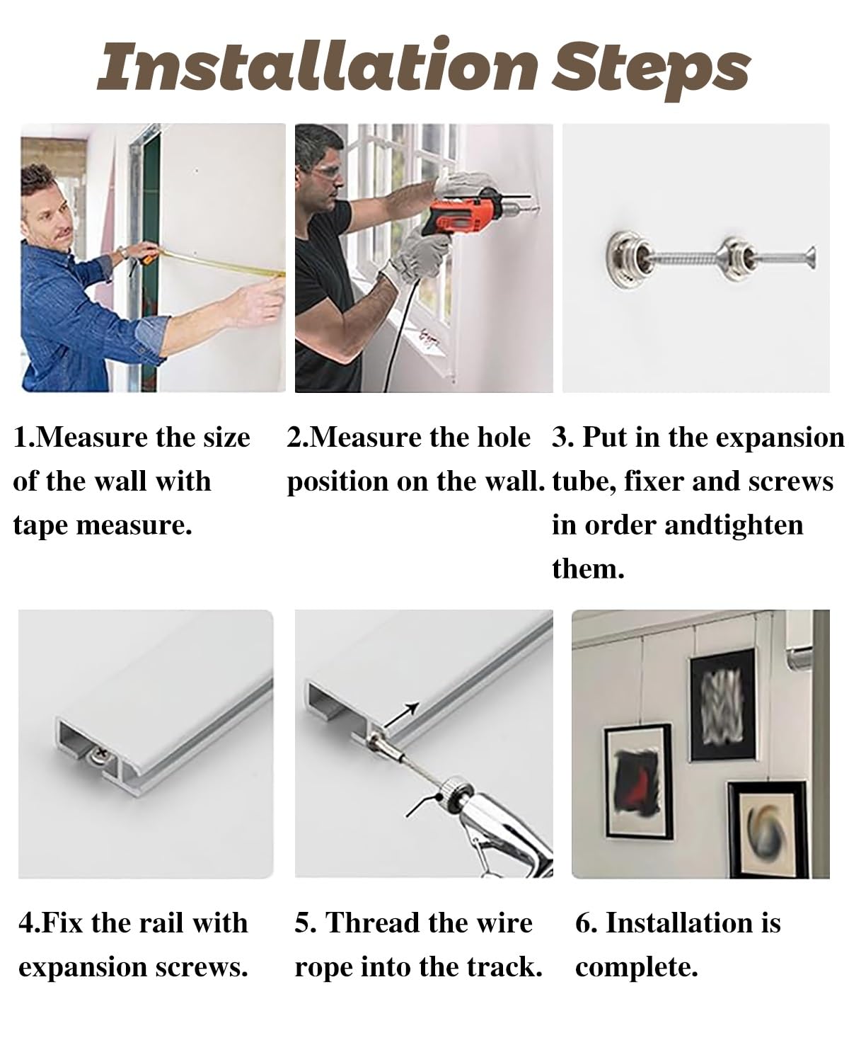 Sistema di visualizzazione flessibile da appendere alla parete con cavo in acciaio, guida fotografica da 78 pollici per galleria fotografica di casa e ufficio, facile da installare