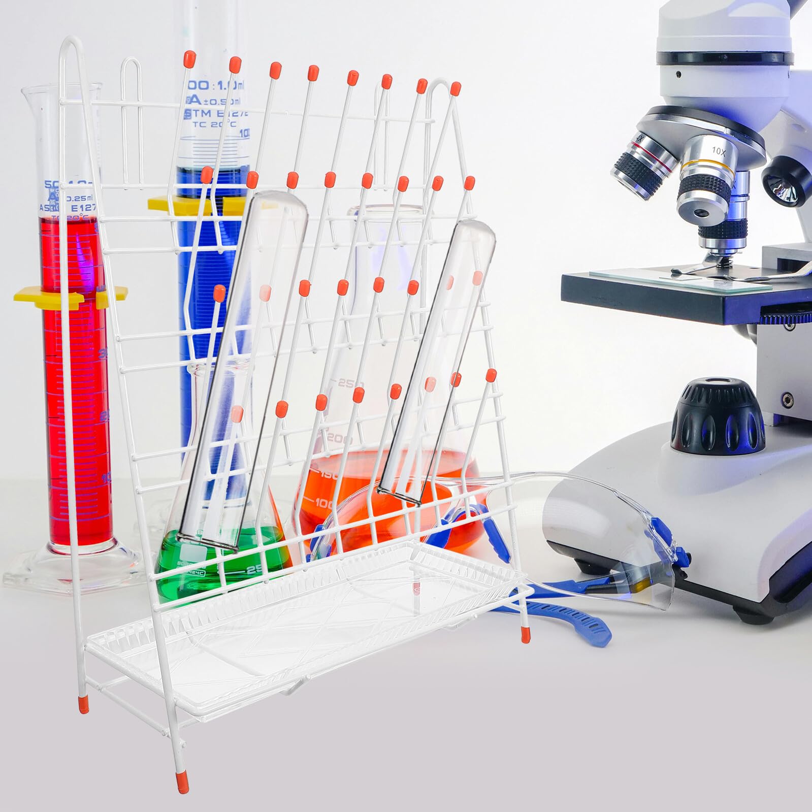 Estante de Secado de Laboratorio de 32 Clavijas, Rejilla de Drenaje Revestimiento de Hierro, Soporte para Tubos de Ensayo y Botellas, Escurridor Compacto para Material Científico