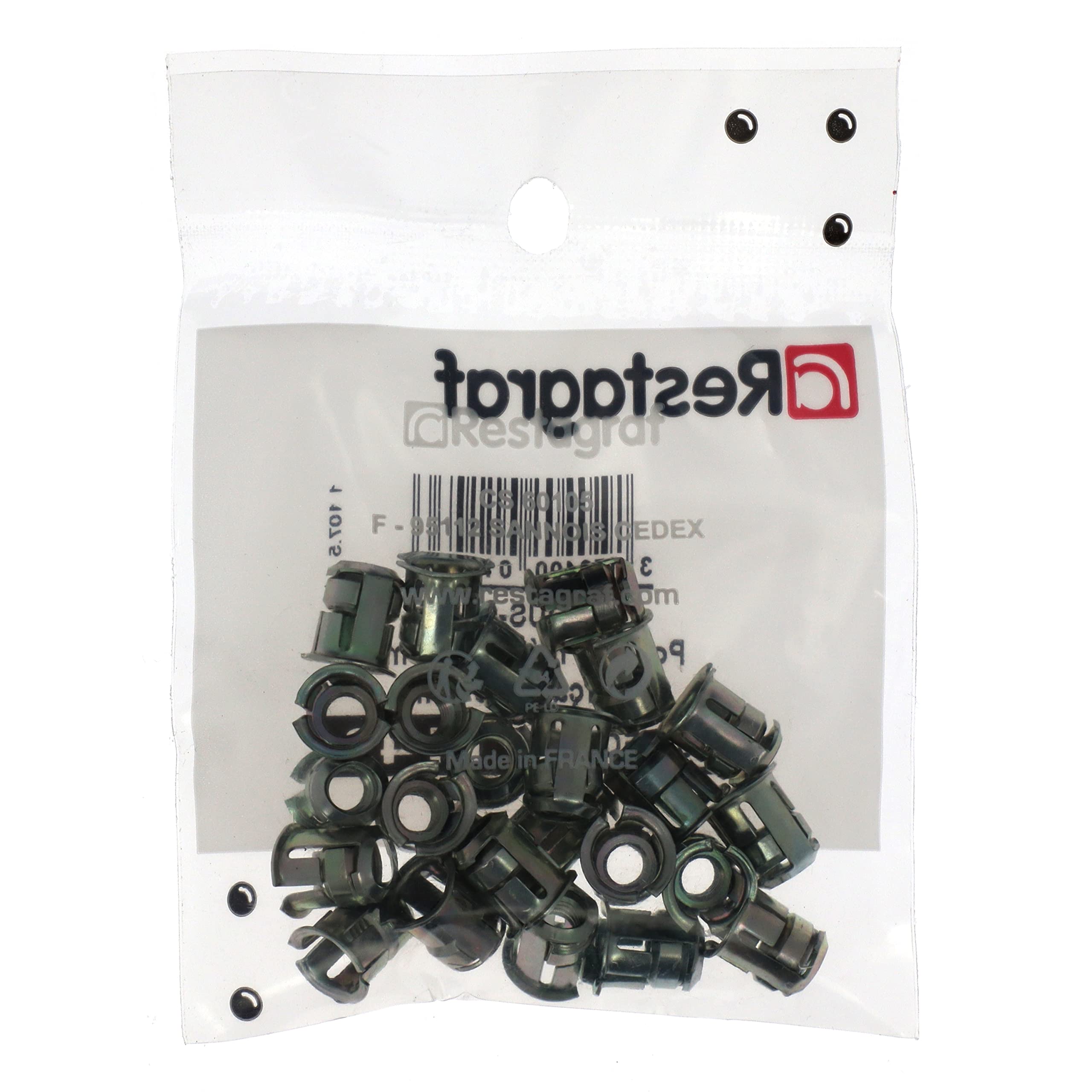 Restagraf - Écrou Cage M5 - 0.80 - Acier - Montage sans Soudure - Fixation Métallique pour Carrosserie, Support ou Panneau - Réf.1143 - Sachet de 25