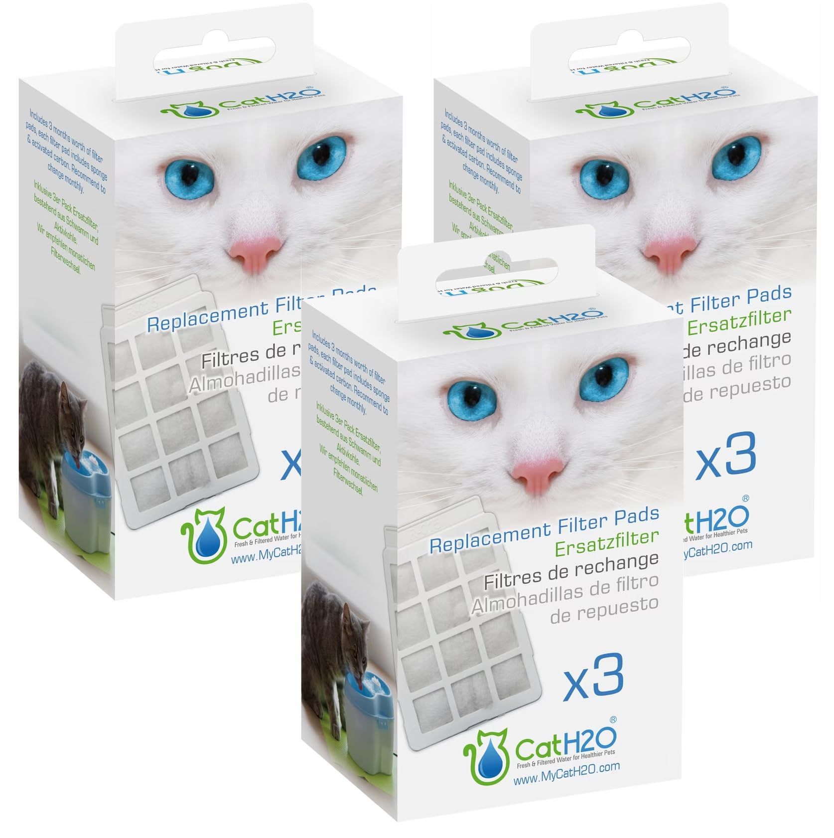 Cat H2O &amp; Dog H2O Replacement Filter Pads 9 Count (3 Pack x3) Compatible with Pet Water Fountain Mini &amp; Tornado Models Sponge &amp; Activated Carbon Filtration