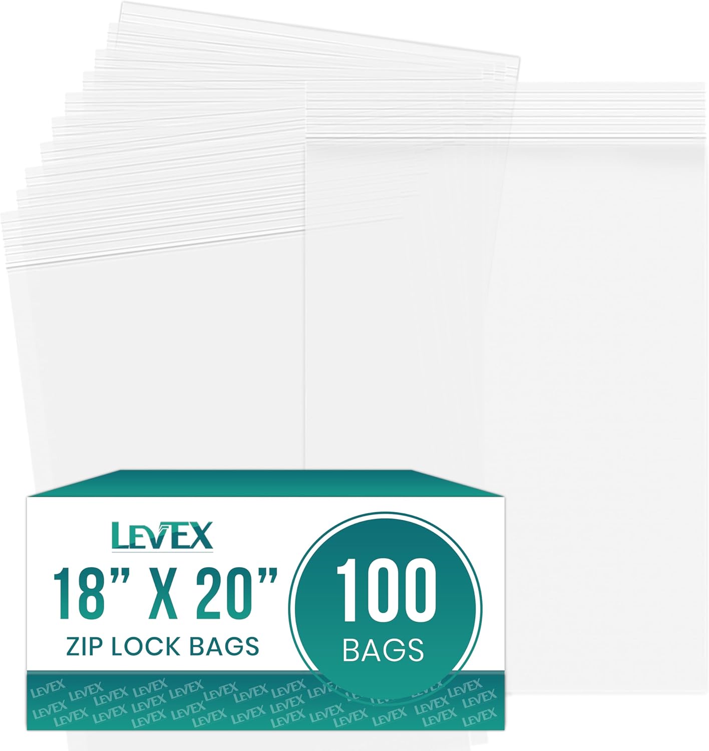 Levex - 18" x 24" (100 Count) 2 Mil Clear Reclosable Zip Plastic Poly Bags with Resealable Lock Seal Zipper for Travel, Storage, Packaging & Shipping