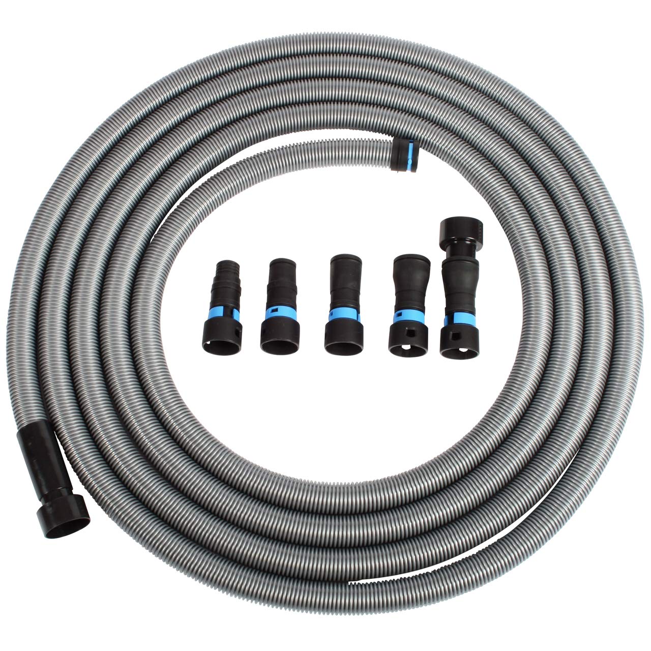 Cen-Tec Systems Silver 94731 Quick Click 9M Hose For Home And Shop Vacuums With Five Piece Power Tool Adaptor Set For Dust Collection