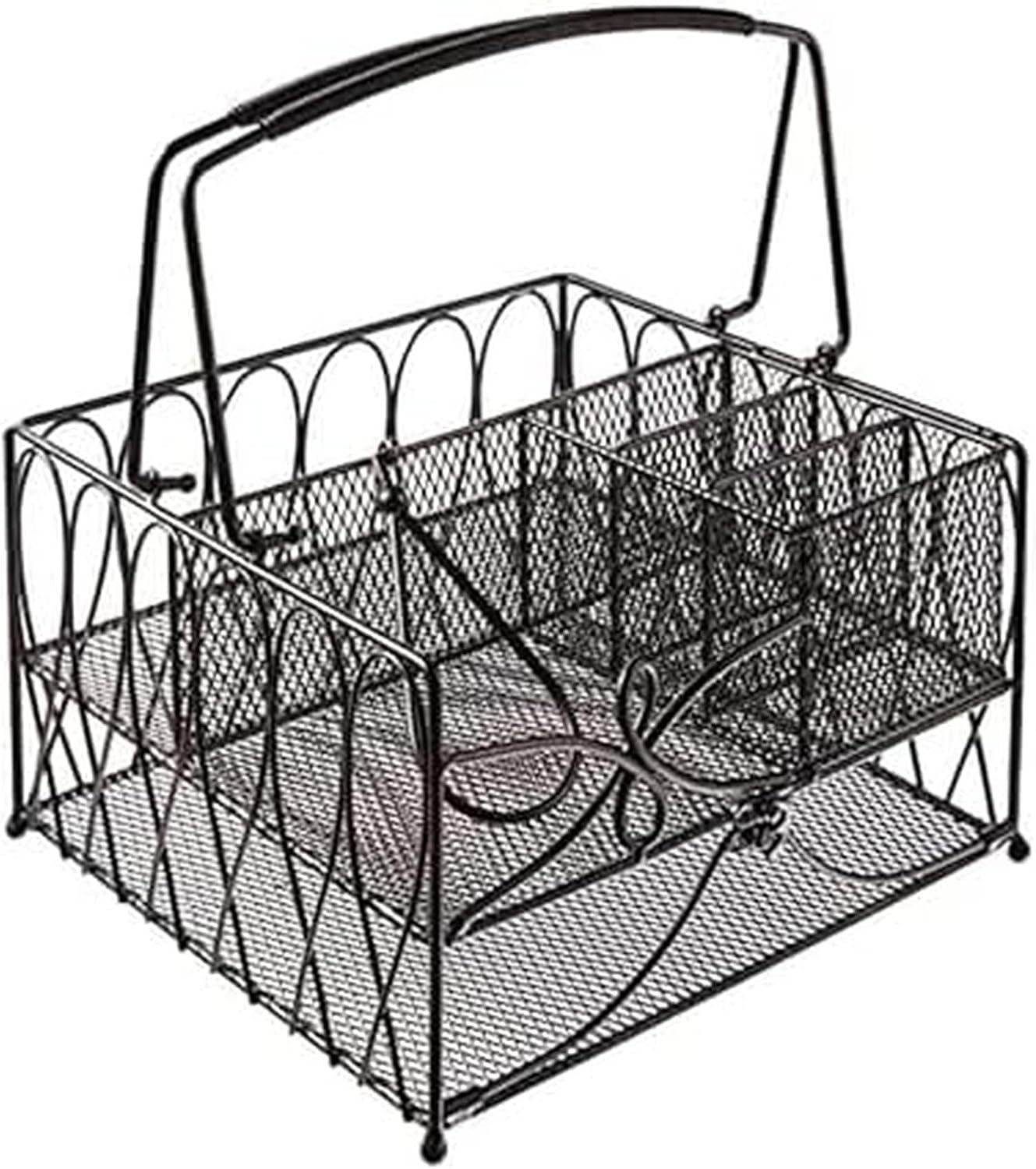Gourmet Basics by Mikasa Loop Picnic Plate Napkin and Flatware Storage Caddy, Large Metal Organizer for Indoor and Outdoor Use, Antique Black