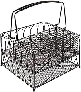 Gourmet Basics by Mikasa Loop Picnic Plate Napkin and Flatware Storage Caddy, Large Metal Organizer for Indoor and Outdoor Use, Antique Black