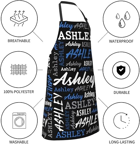 Miniatura 5 de Delantal personalizado con nombre, delantal ajustable personalizado con bolsillos, delantal de cocina de chef personalizado, regalo para hombres y