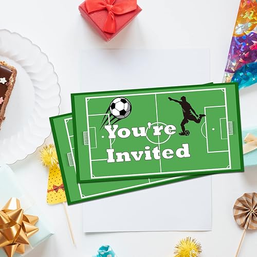 Miniatura 5 de Juego de 20 entradas de fútbol sorpresa para fiestas de cumpleaños con sobres, para deportes, fútbol, niño, fiesta de cumpleaños, invitaciones