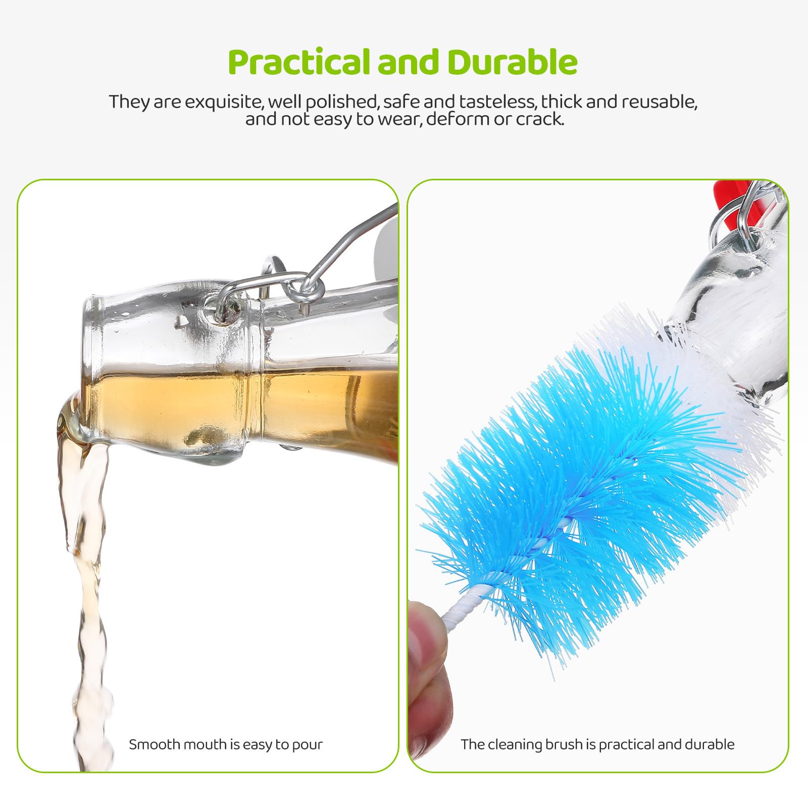 TOYANDONA Juego de 6 Botellas de Vidrio con Tapa Abatible y Hebilla Antifugas, Capacidad 250ml, con Cepillo para Limpieza, Adecuado para Picnic y Barbacoas en Jardín