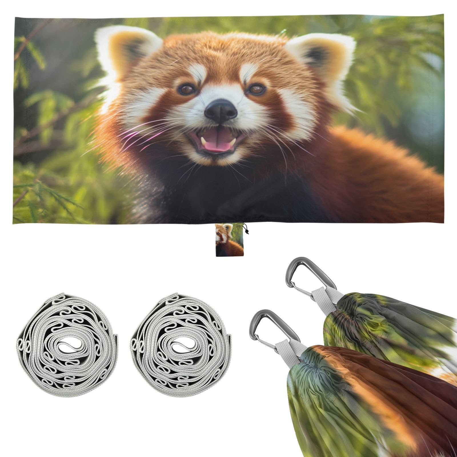 SDMKA Red Panda Camping Hammock, 330 lbs with 2 Tree Straps, Carry Bag, Single Portable Hammock for Outdoor/Indoor, Hiking, Beach, Backpacking, Travel