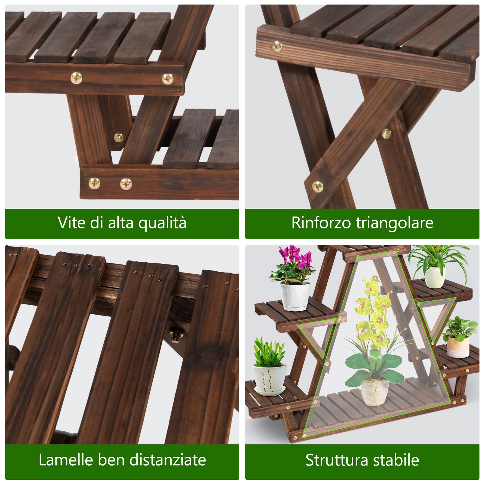 RELAX4LIFE Scaffale per Piante in Legno di Abete a Doghe, Portafiori a 3 Strati, Espositore Multiuso da Interno ed Esterno (Modello 11)