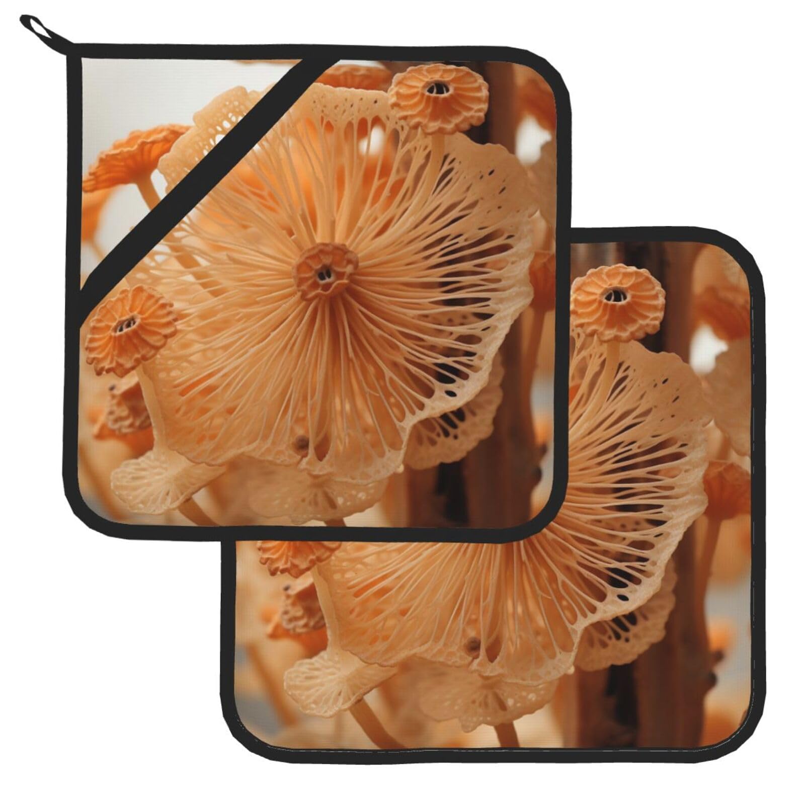 Pot Holder Set of 2 Heat Resistant Potholders Mushroom Light Orange Pot Holders Non Slip Kitchen Trivets Cooking Hot Potholder Washable Oven Mitts Oven Hot Pads for Kitchen Baking BBQ