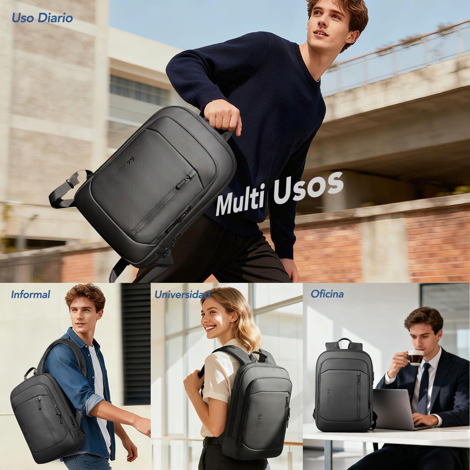 Mochila Ultra Delgada para Hombre y Mujer Mochila Portátil 15,6 Pulgadas | Ligera y Impermeable con Puerto USB A&C Mochila Antirrobo para Trabajo Oficina Viaje Negocio Diarios, Negro