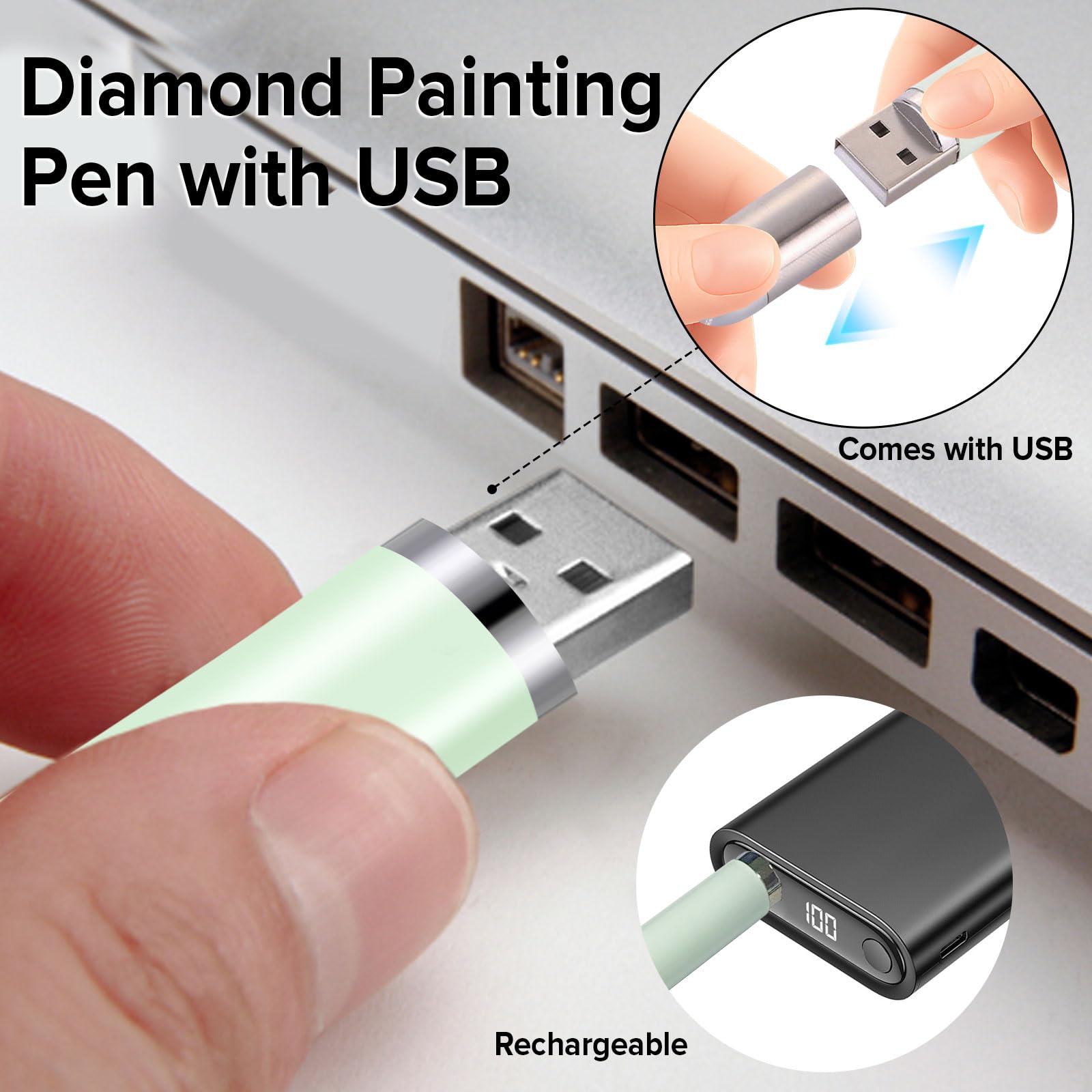 Kit 28 Accessoires Pour Peinture Diamant - 2 Stylos LED Rechargeables USB, 10 Argiles, Loupes | Loisir Créatif