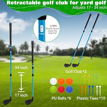 CWLAKON Golf Club Length Adjustable for Backyard Golf Game, Yard Golf Games Club for Kids Junior Adults Family, Plastic Golf Club for Indoor Outdoor Golf Training Chipping Games, 2 Pack