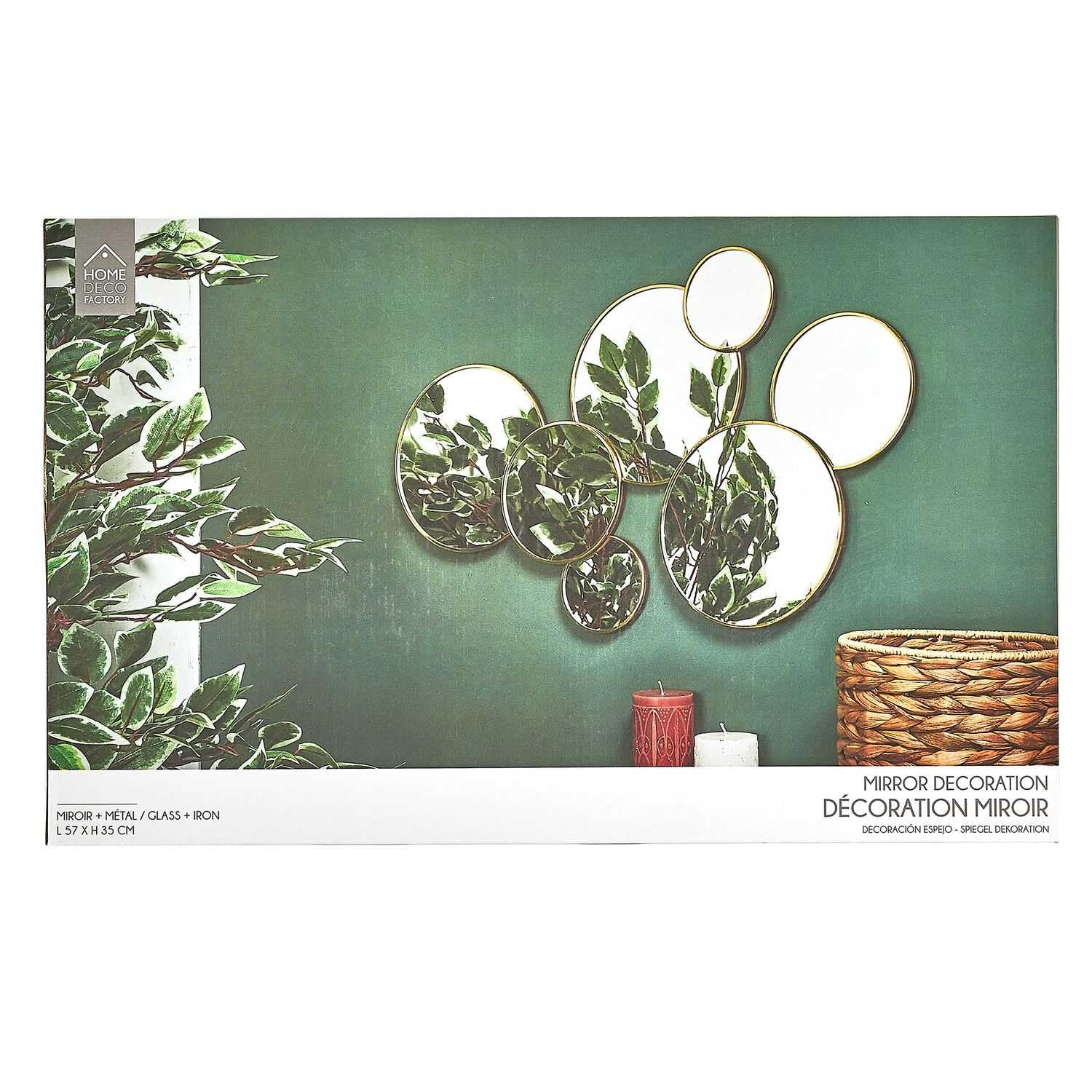 HOME DECO FACTORY Espejo Redondo Decorativo MDF Asimétrico Dorado 57x35 Cm - Ideal Salón Y Dormitorio HD4391