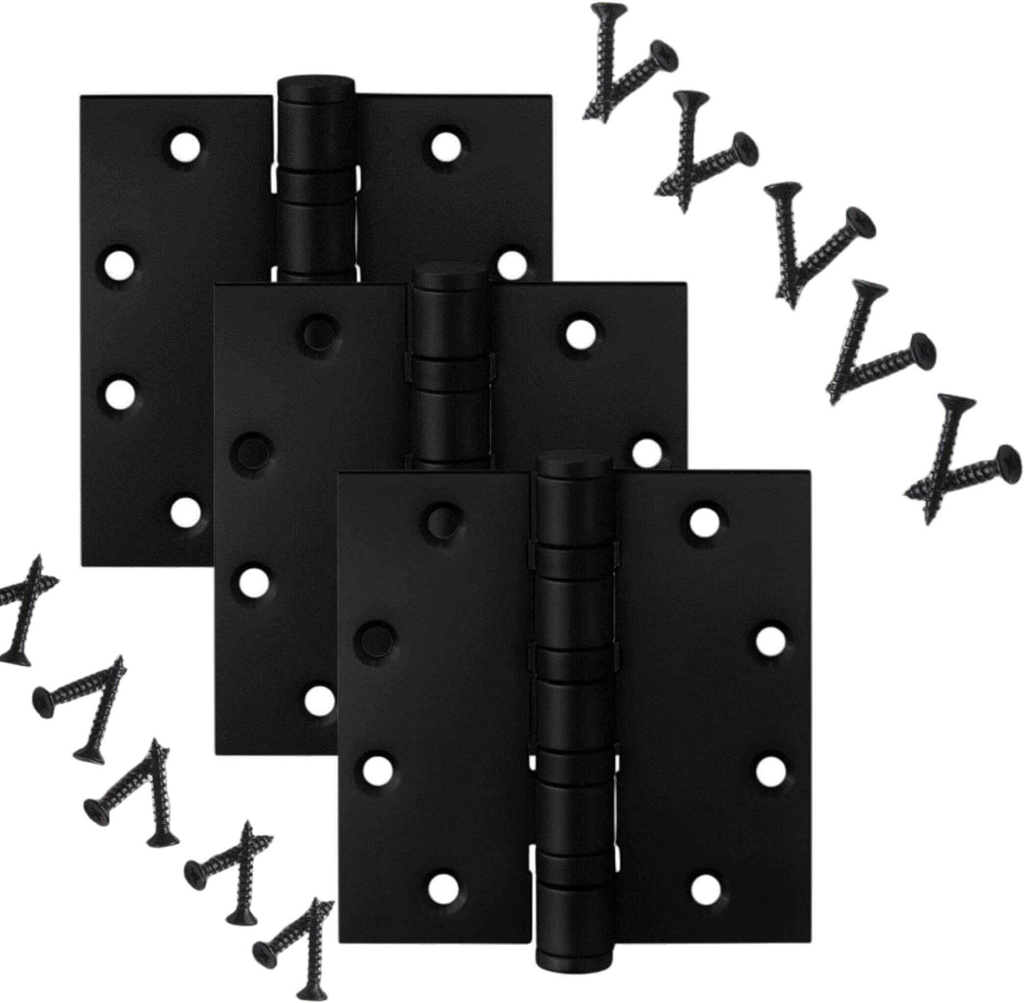 Stainless Steel Door Hinges, Heavy Duty 4x4 Inch Ball Bearng Non Removable Hinge Pin for Interior and Exterior Ourtswing Door or Gate Security-3 Pack, Matte Black