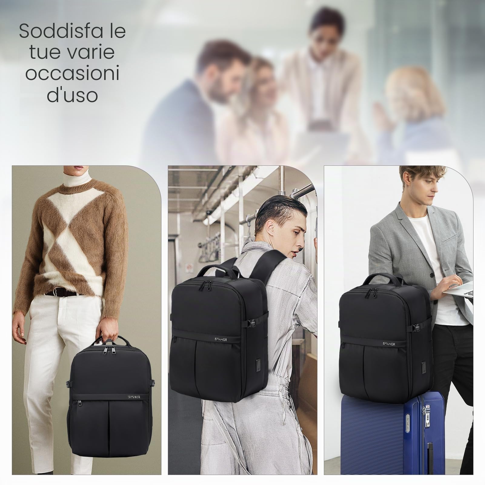 SPAHER 25L Bagaglio a Mano 40x30x20 Wizzair Vueling Zaino da Viaggio Aere Zaino Porta PC 15.6 Pollici include Porta di Ricarica USB et 2 Sacchetti a Vuoto Zainetto Lavoro Scuola Impermeabile