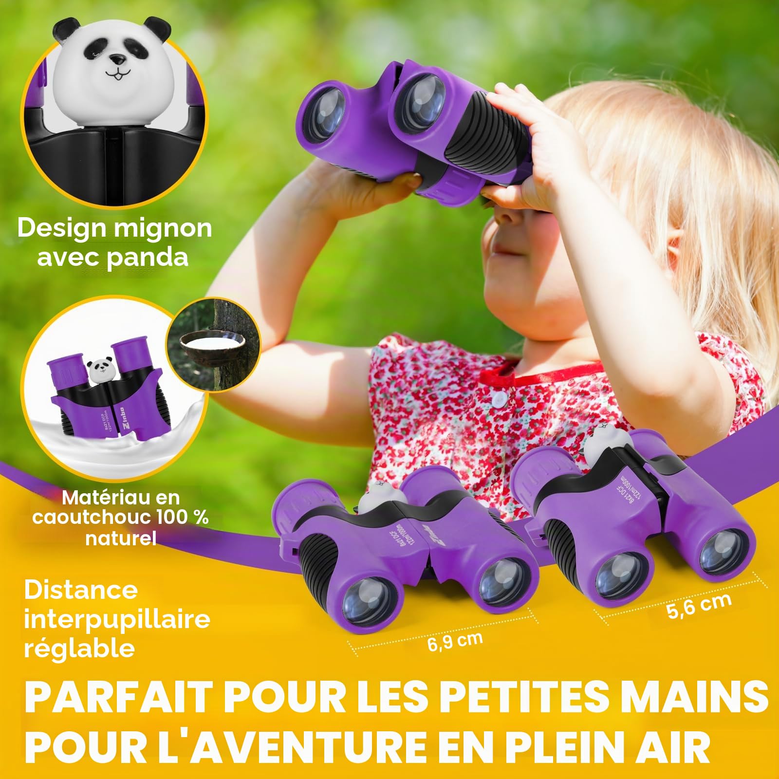 Jumelles pour Enfants 8x21 Haute résolution avec loupe et Boussole sifflet, Jumelles pour Enfants de 3 à 12 Ans, garçons et Filles en Plein air, Voyage, Exploration de la Nature (Violet)