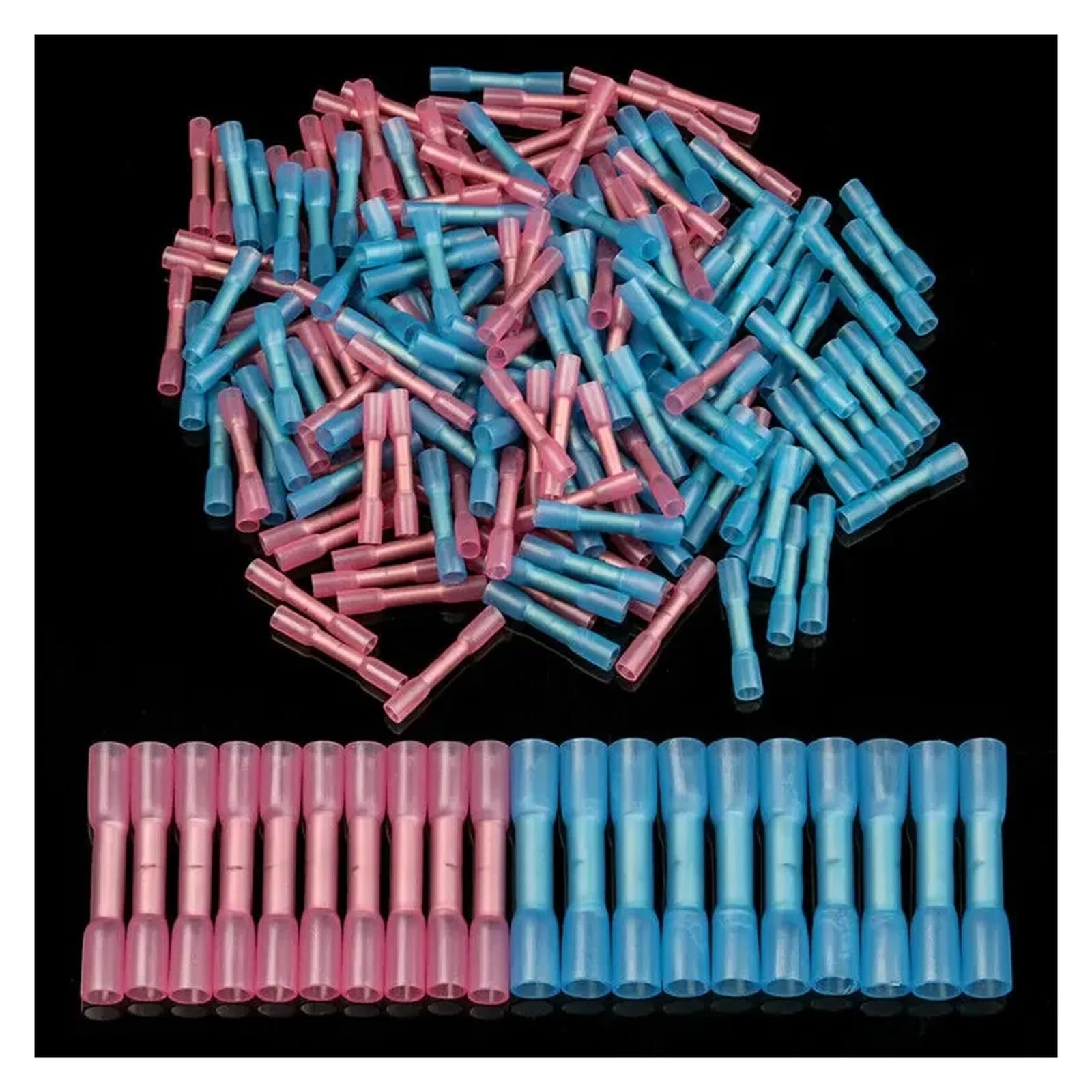 ICXLPMC 200PCs Insulated Heat Shrink Butt Connectors Electrical Wire Splice Cable Crimp Terminals Connector Blue Red