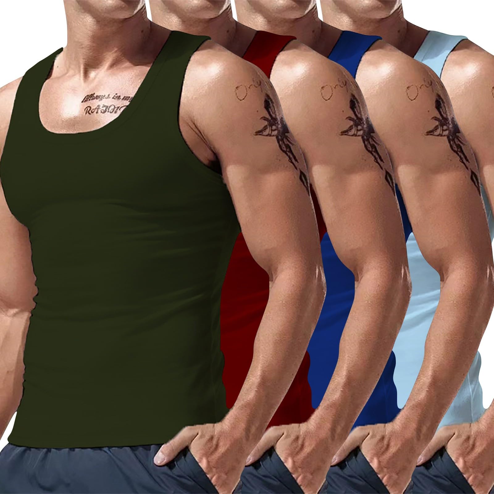 Pack de 3 camisetas interiores para hombre, camiseta de tirantes deportiva, camiseta sin mangas, camiseta sin mangas, camiseta de un solo color, camiseta ligera, camiseta de gimnasio, camiseta para