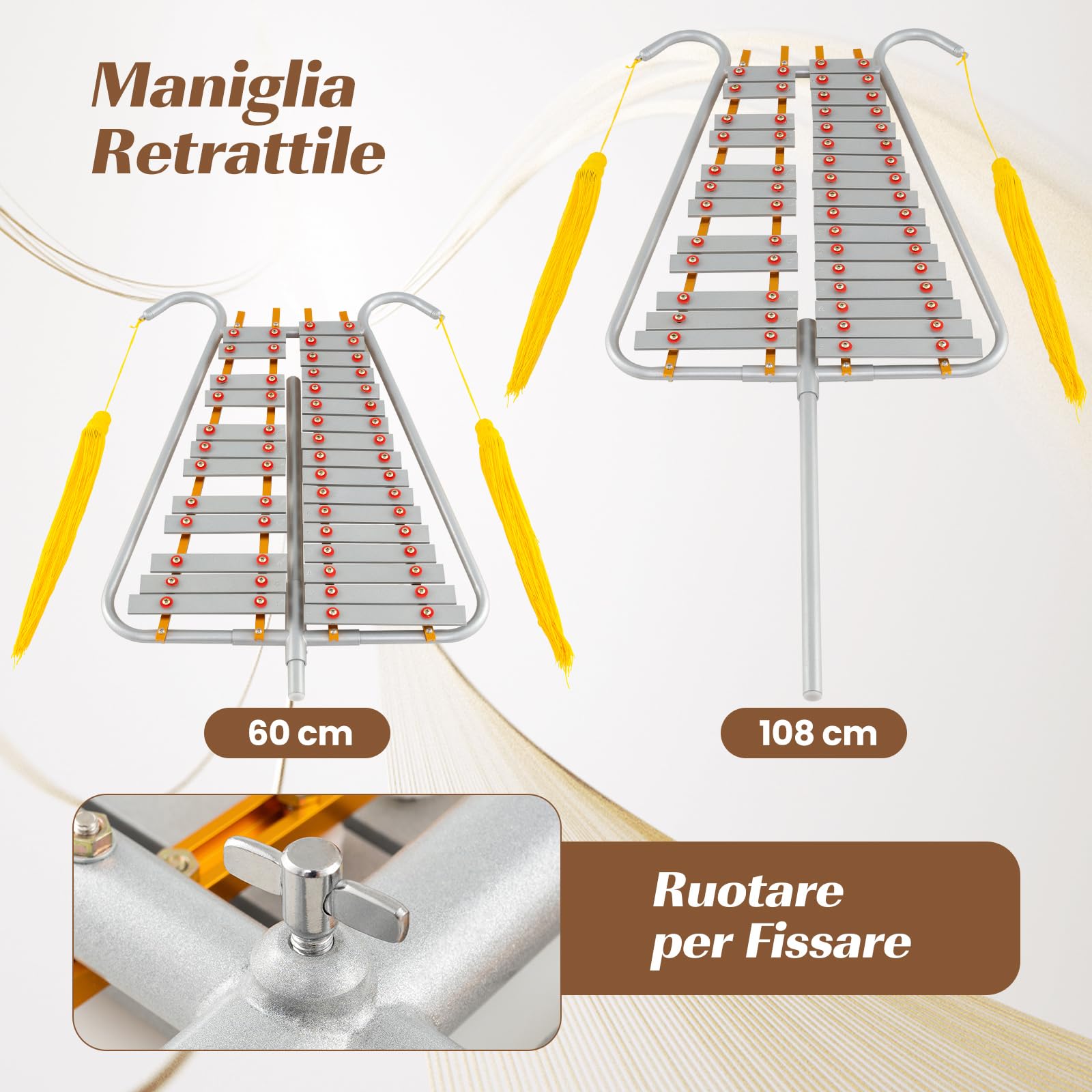 COSTWAY Glockenspiel a 29 Note, Xilofono da Marcia in Alluminio con Maniglia Regolabile, 2 Bacchette e Cinture, Set Strumento a Percussione Portabile per Adulti e Principianti