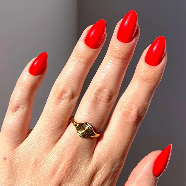 Fiery Red Press On Nails - Opaque Bright Red Short Almond Fake Nails Kit