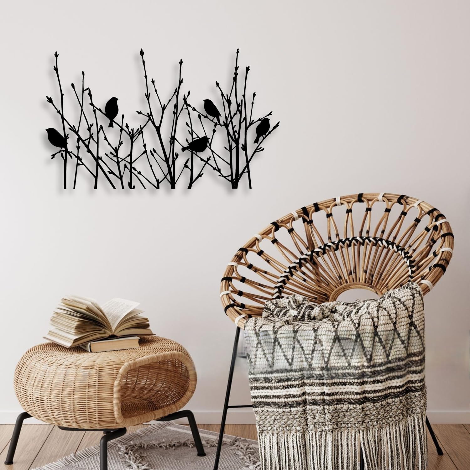 LIYOUYA Bird Perched in Bushes Metal Wall Decor - Rustic Farmhouse Room Decor Black Wall Art Home Decor for Living Room, Bathroom, Bedroom, Dining Room, Farmhouse (Black)