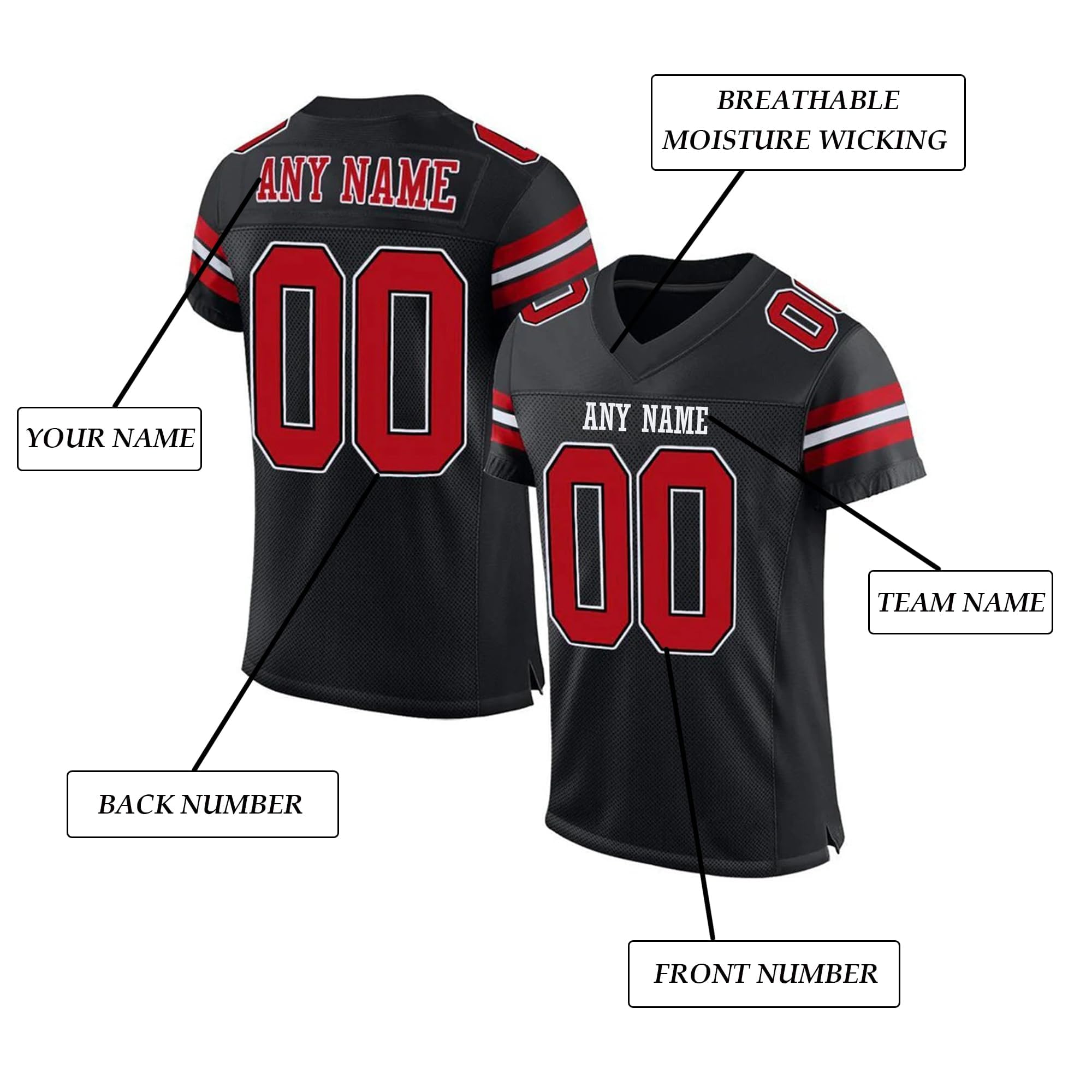 Maglietta di Football Americano Personalizzata | per Uomo, Donna e Bambino | con Il Tuo Nome e Numero | Stile Sportivo a Maniche Corte