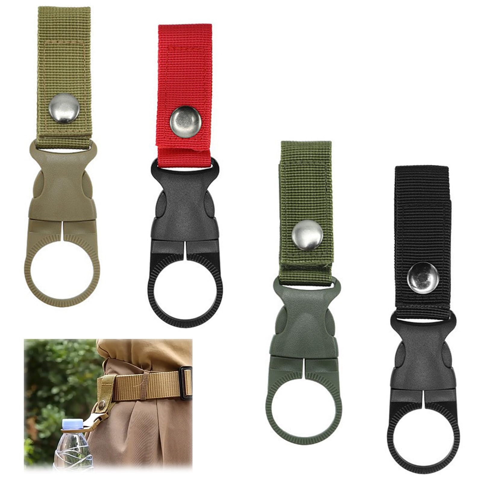 HAYGEM – Lot De 10 Clips Porte-bouteille En Nylon, Ajustables, Pour Ceinture Ou Sac, Noir/vert/kaki/rouge