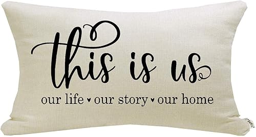 Meekio Farmhouse - Fundas de cojín con cita en inglés ,"This is Us" 12pulgadas x 20 pulgadas, almohadas lumbares de la granja con decoración rústica