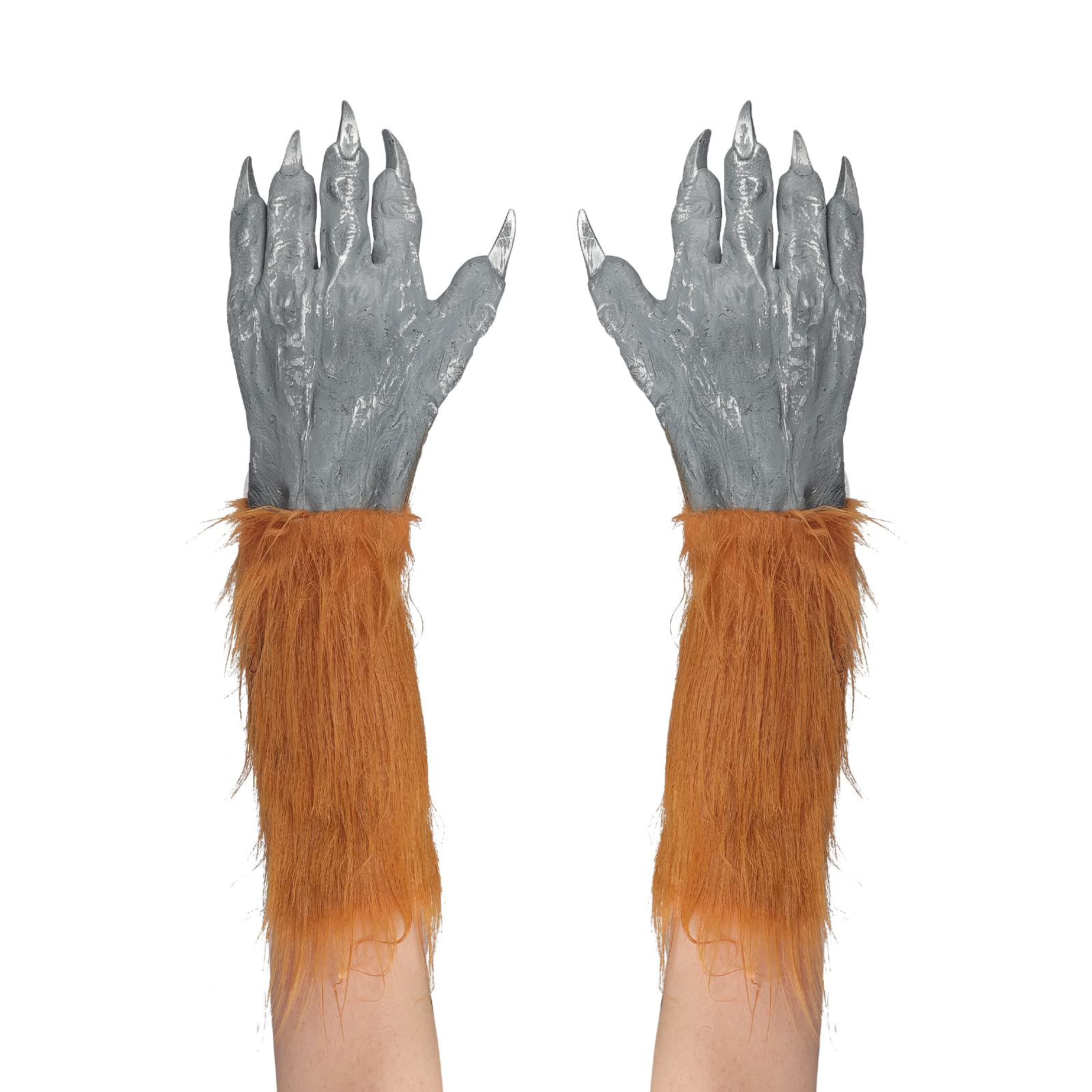 Horrific Halloween Demon Gloves Scary Hairy Claw Hand Gloves with Long Nails Werewolf Zombie Devil Monster Witch Cosplay Costume Accessory for Theme Party Haunted House (Gray Hairy, One Size)