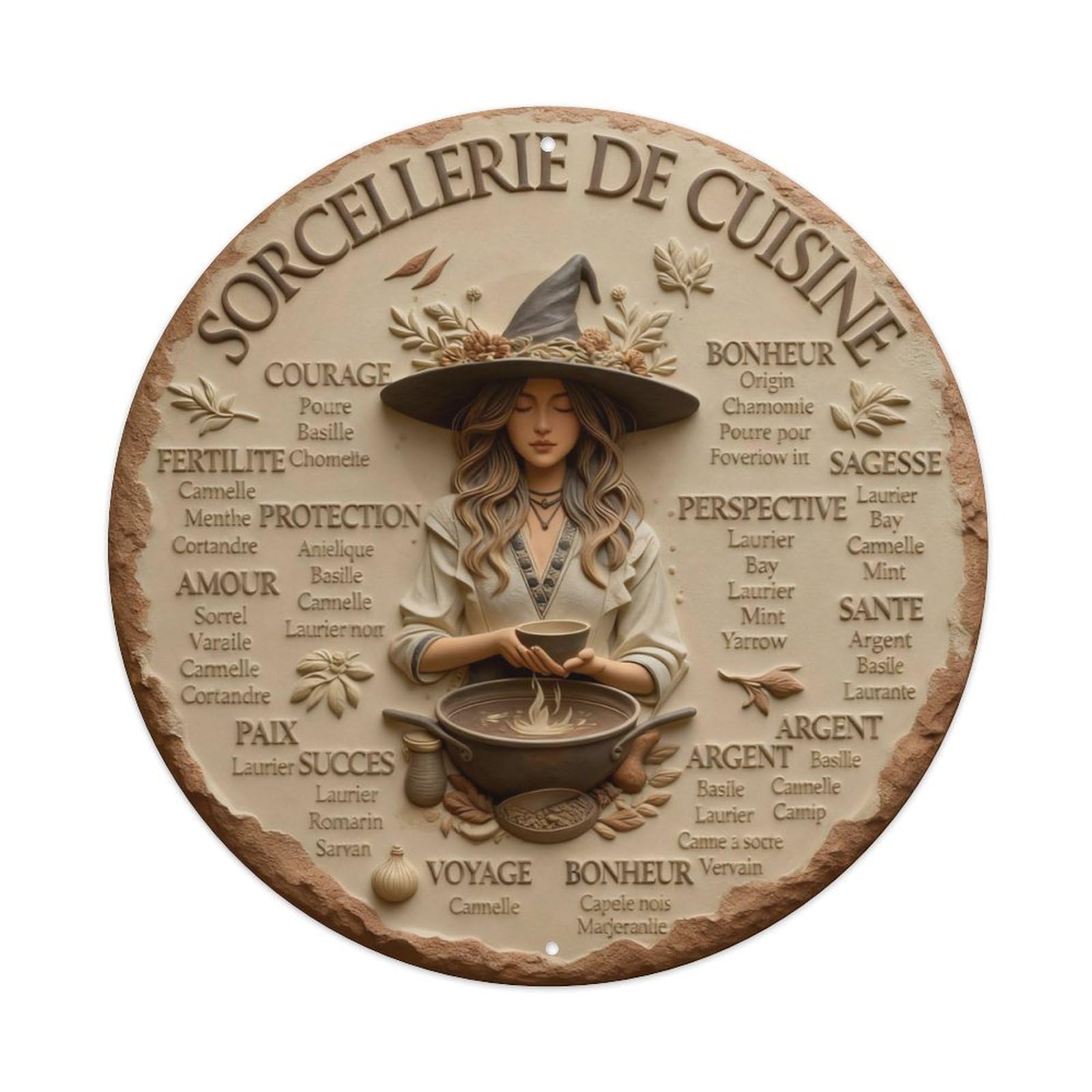 Zlatcbu Vintage Witch Cooking Pot Herbs Magic Circle Pattern Metal Tin Sign Retro Wall Art Poster, Decor For Home Living Room Bar Cafe Garage, 8X8 Inch