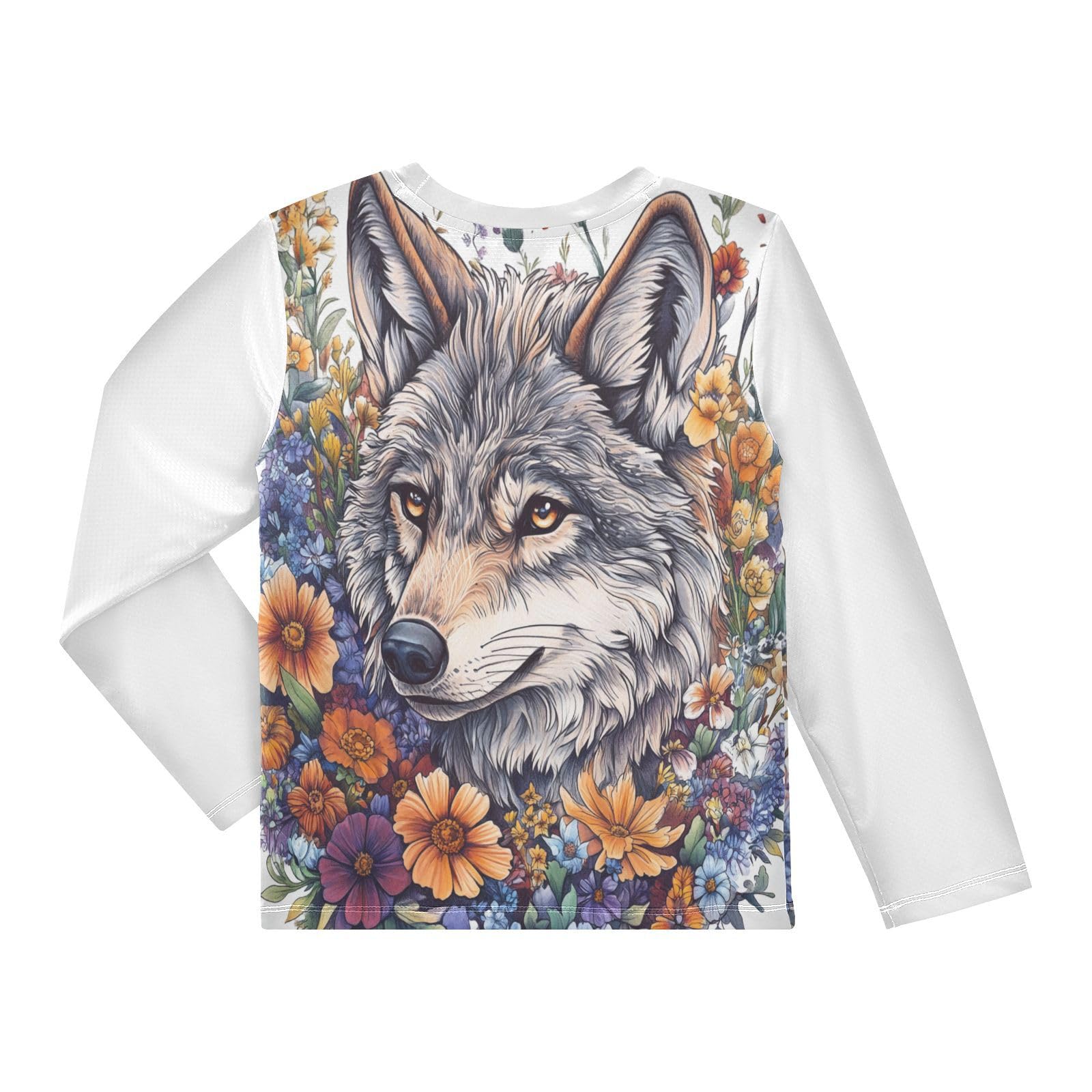 Floral Wolf White Boy's Rash Guard Swim Shirt Long Sleeve Sun Shirt for Toddler Kid UPF50+ 4T