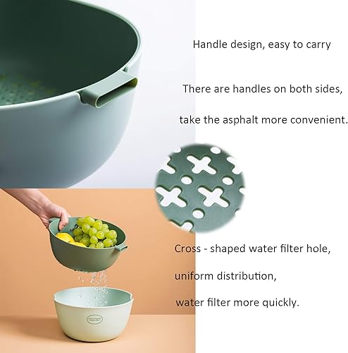 Miniatura 4 de Colador de cocina juego de 2, 2 en 1, cuenco de lavado multifunción 2 en 1 y colador, lavabo de drenaje desmontable de doble capa y cesta, coladores