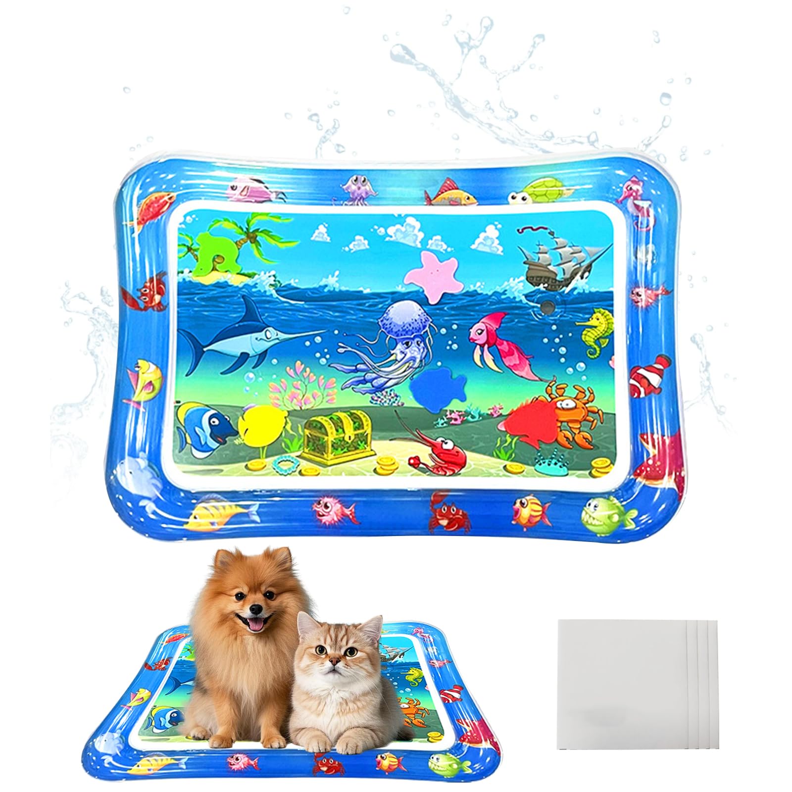 BSITSSS Square Water Sensory Mat Cat for Pets and 4 Pcs Airbed Repair Kit