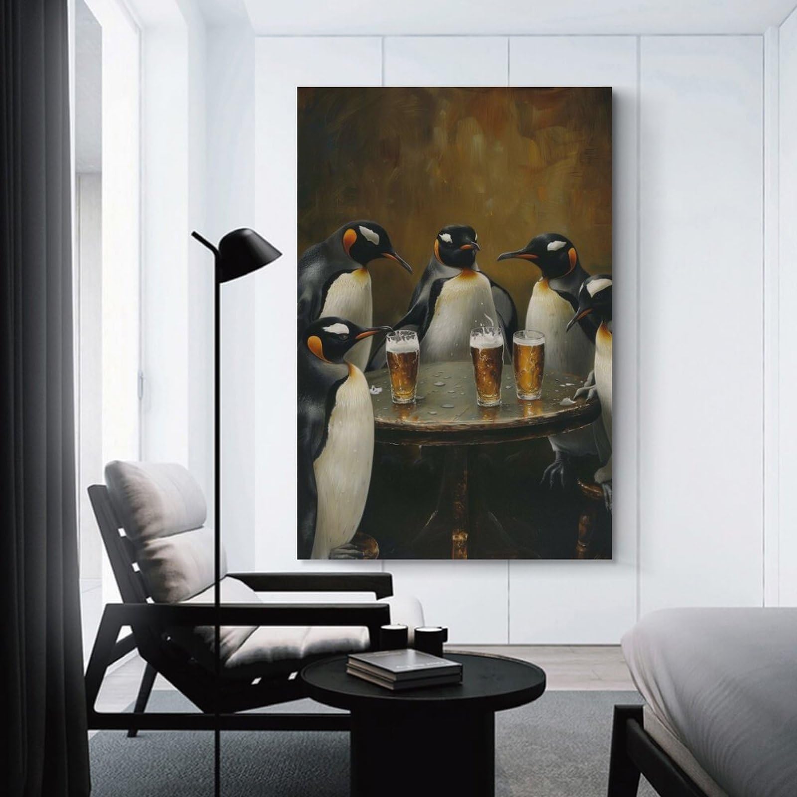 Junmoney Unframe-Style-7 Penguins Beer In A Tavern Wall Picture Print, 20X30inch(50X75cm), For New Homes, Bedrooms Or Workspaces, Thoughtful Wall Decor For Art Lovers