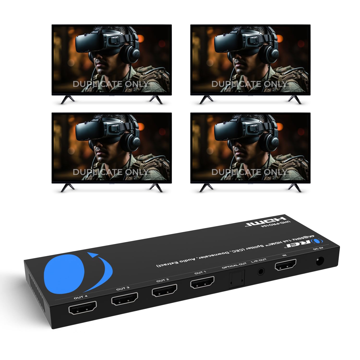 OREI 1x4 HDMI Splitter 4K@60Hz &amp; Audio Extractor with Downscaling, HDR10+