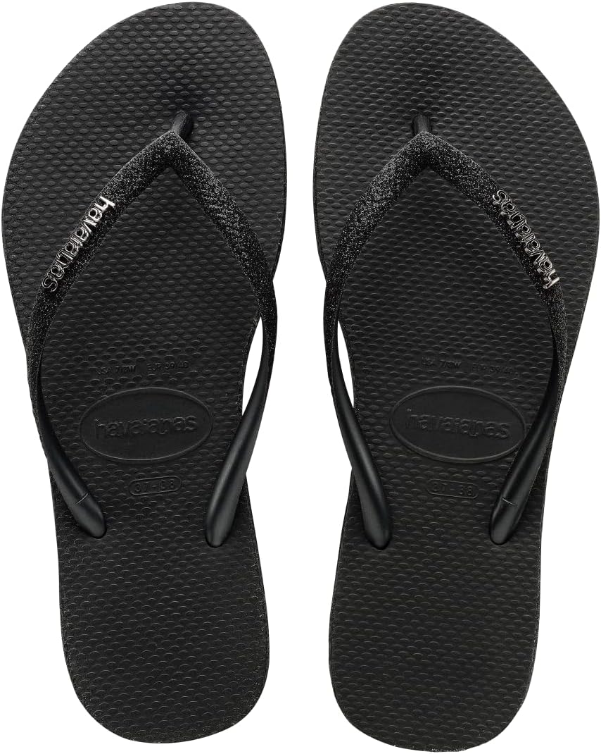 Havaianas Women Slim Sparkle me Flip Flops - Spring and Summer Pool Sandals for Women - Black, 7/8W
