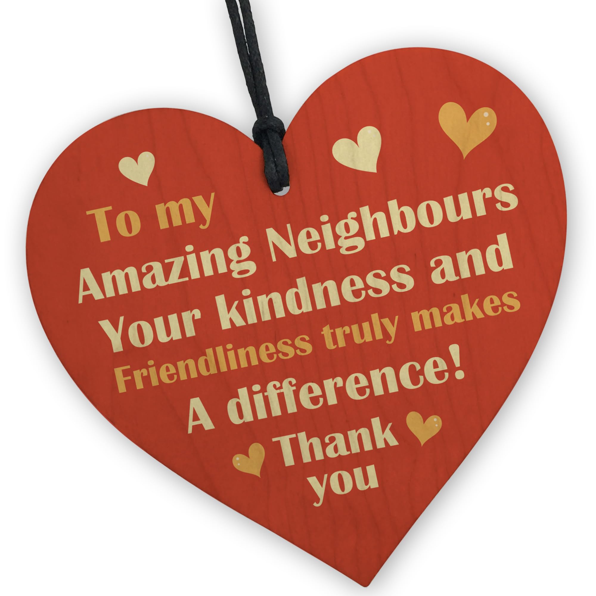 RED OCEAN Wooden Heart Sign - Amazing Neighbours Gift - 10cm, Real Wood, Hanging