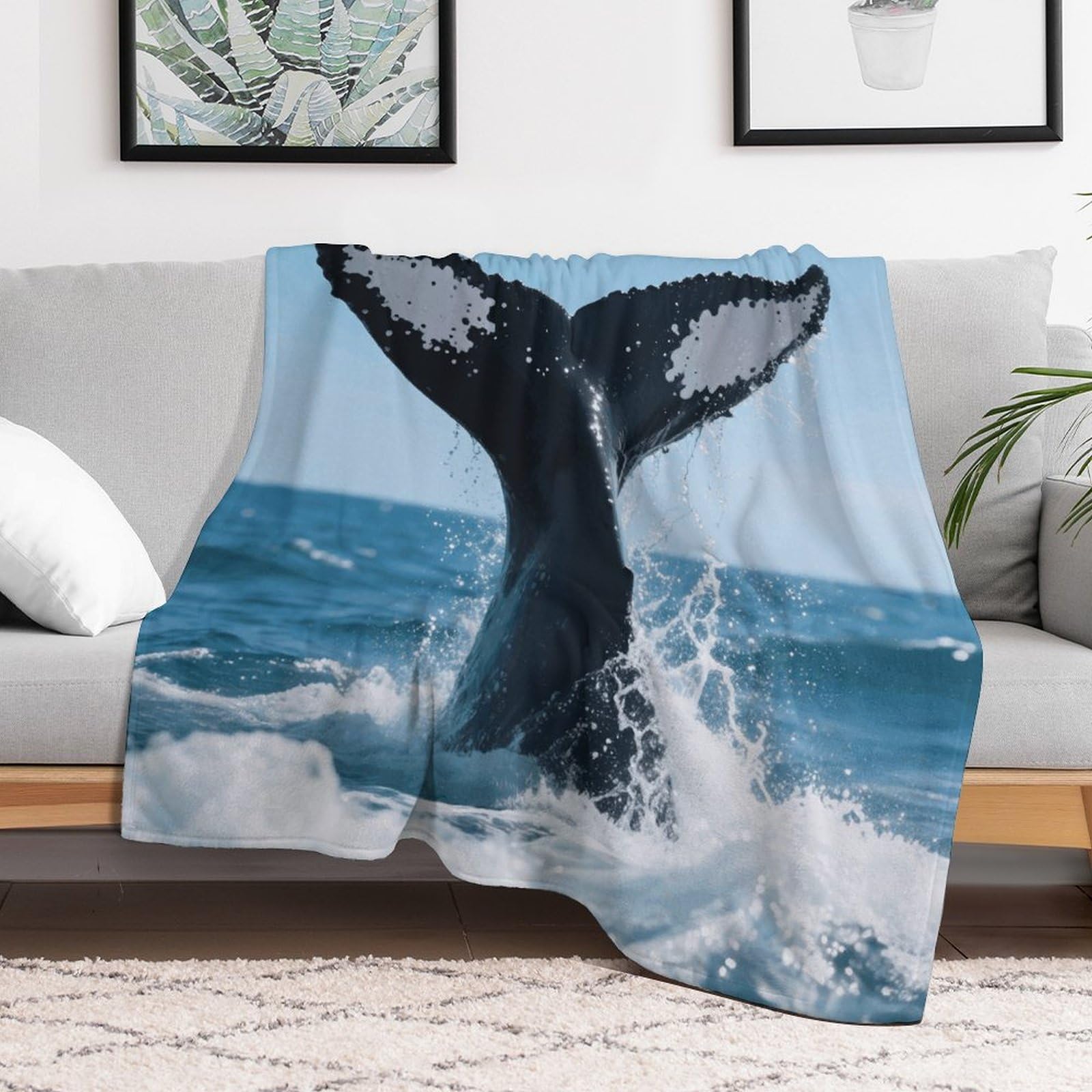 Custom Whale Tail Blanket Lightweight Flannel Fleece Throw for Couch Sofa Bed Luxury Soft Cozy Plush Lap Bedtime Blanket for All Seasons Bedroom Home Decor Gifts 50x60