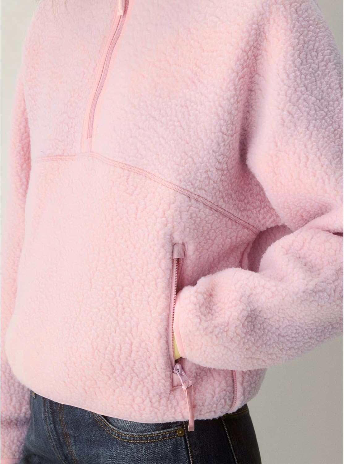 Hixiaohe Womens Cropped Fleece Sweatshirts Casual Half Zip Long Sleeve Fuzzy Winter Warm Pullover Sherpa Jackets with Pockets - Image 5