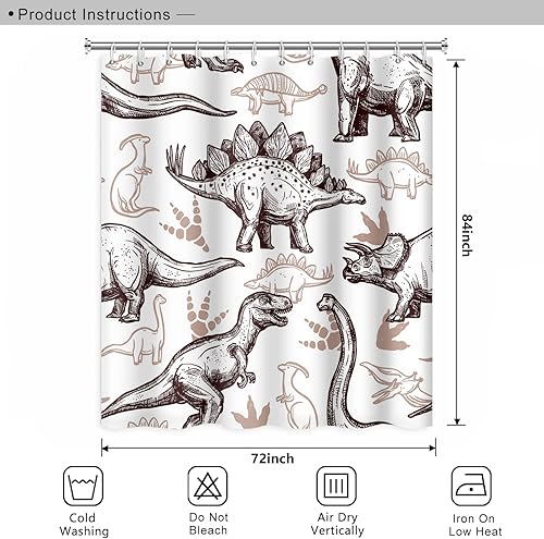 Miniatura 74 de Cortina de ducha de baño con temática de dinosaurio, cortina de ducha de hojas tropicales de dinosaurio verde con ganchos, cortina de ducha de tela