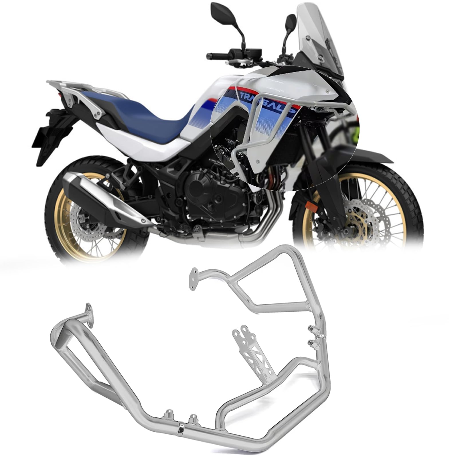 for XL750 TRANSALP XL 750 Transalp 2023 2024 2025 Accessories Motorcycle Bumper Anti-Collision Bar Engine Guard Guard Frame Bumper Engine Protector (Upper Bumper Silver)