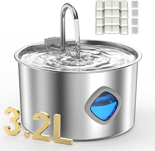 Miniatura 11 de Fuente de agua para gatos, fuente para mascotas de 108 oz/3.2 L, fuente automática de acero inoxidable para gatos, bomba silenciosa, dispensador de